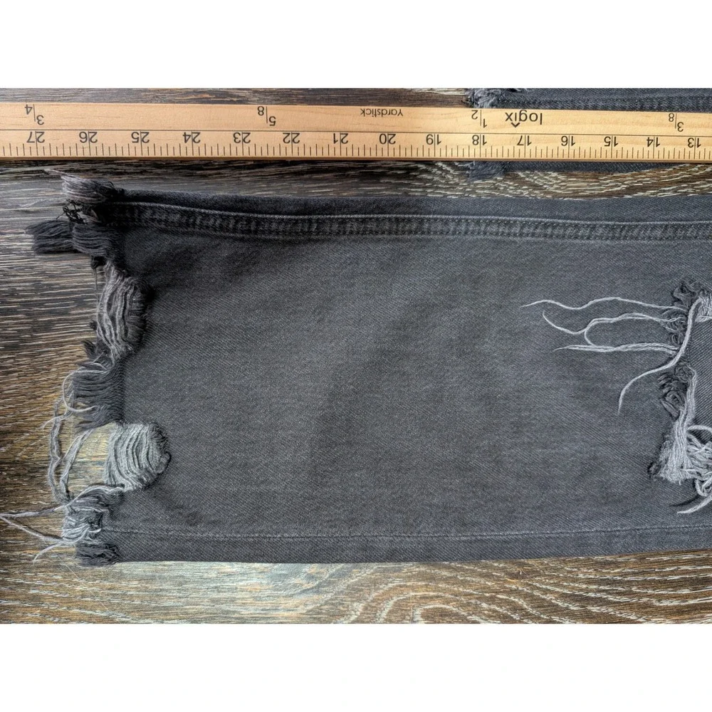 We The Free Free People Distressed Straight Leg Jeans Faded Black Raw Hem SZ 26